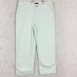 NYDJ Womens Jeans Crop Mid Rise Mint‎ Green Denim Cuffed Jeweled Lift Tuck 4